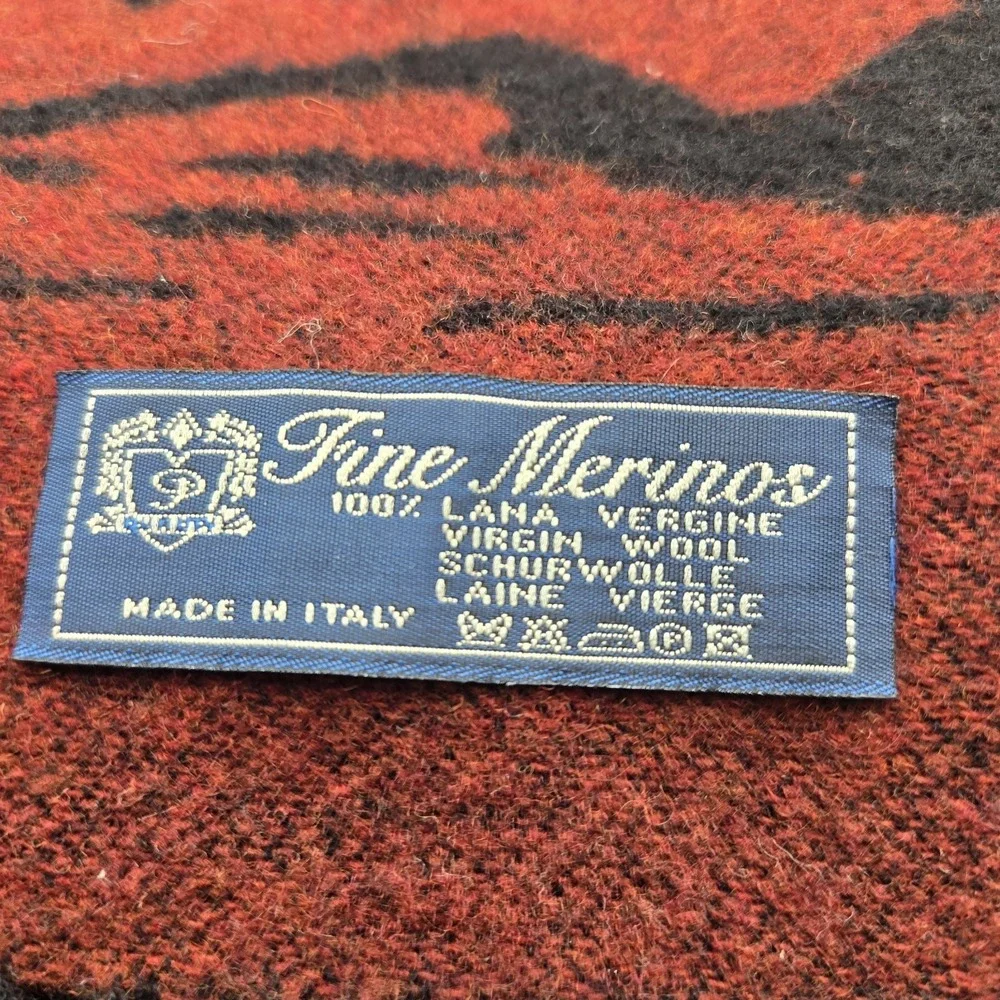 Vtg Merino Wool Celebrate The Horse Southwest Throw Blanket Double Side Red Blk